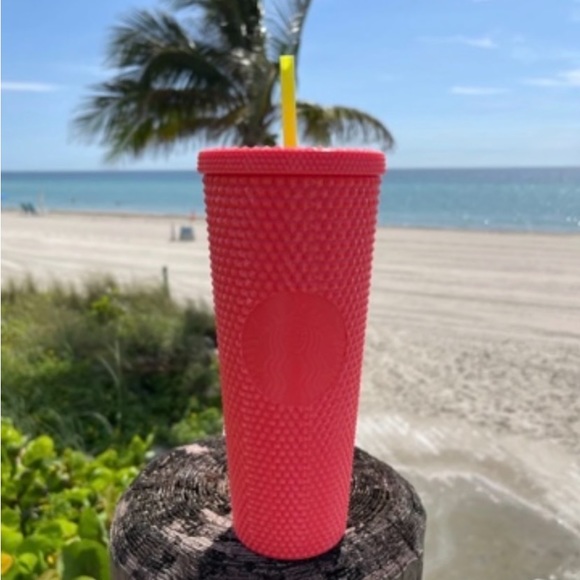 Starbucks Dragon Fruit Studded Tumbler Neon Coral Cold Bling Cup 24oz New 2022 - Picture 3 of 16